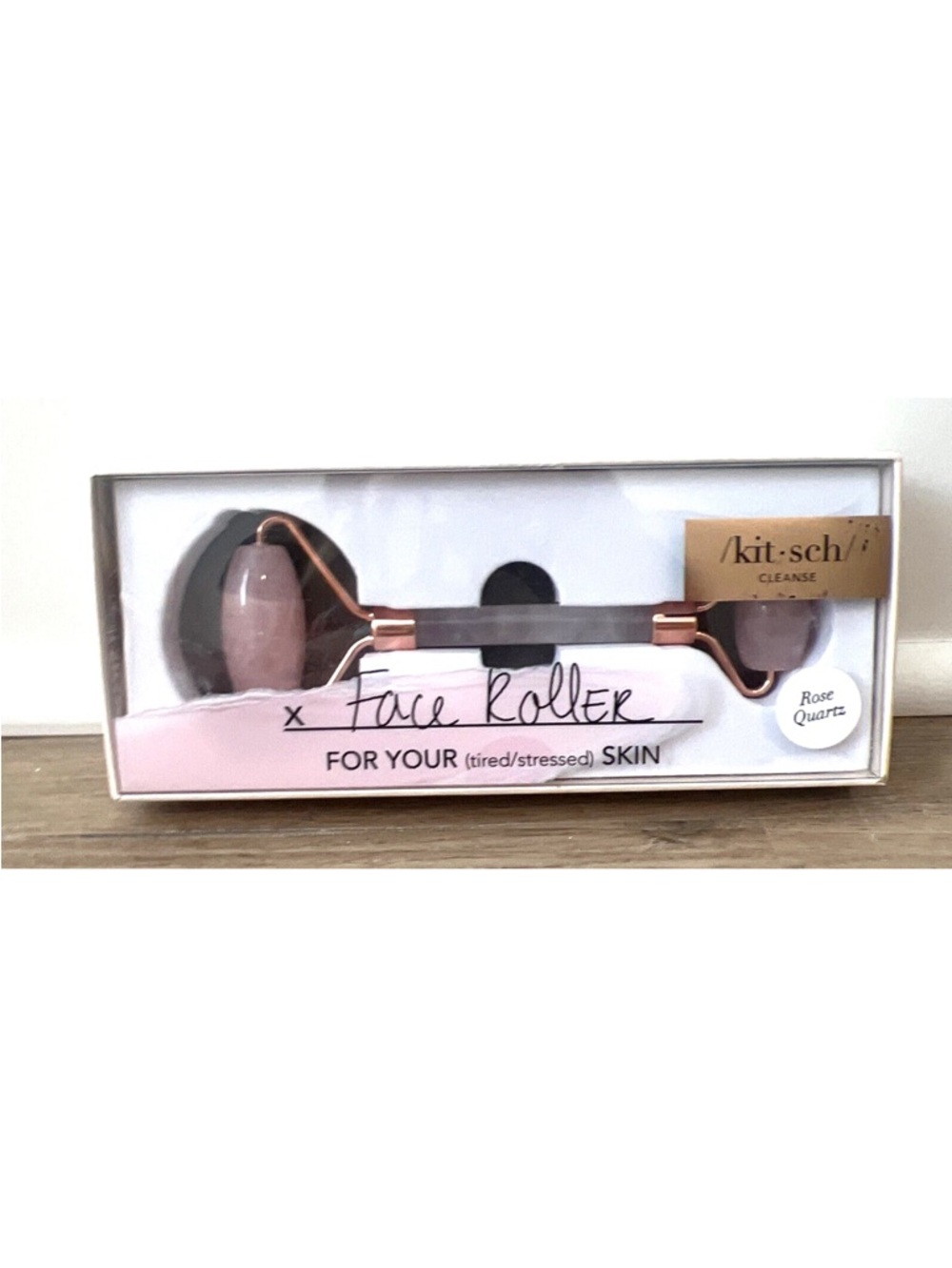 Kitsch Rose Quartz Facial Roller with Rose Gold Accents - Pale Pink